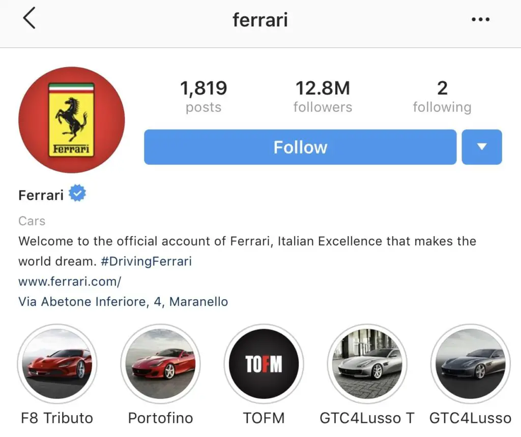 Ferrari instagram example
