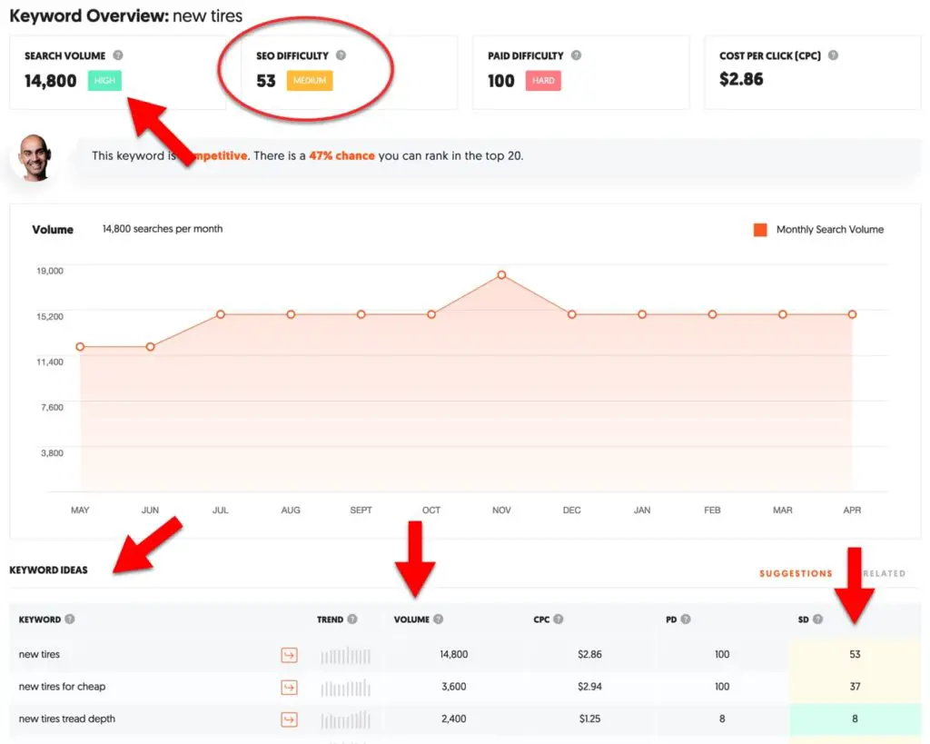 keyword overview example ubersuggest