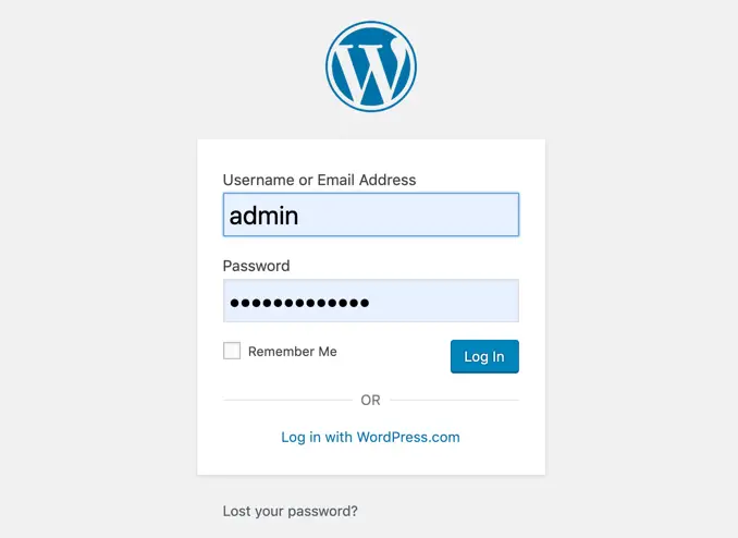 wordpress login screen